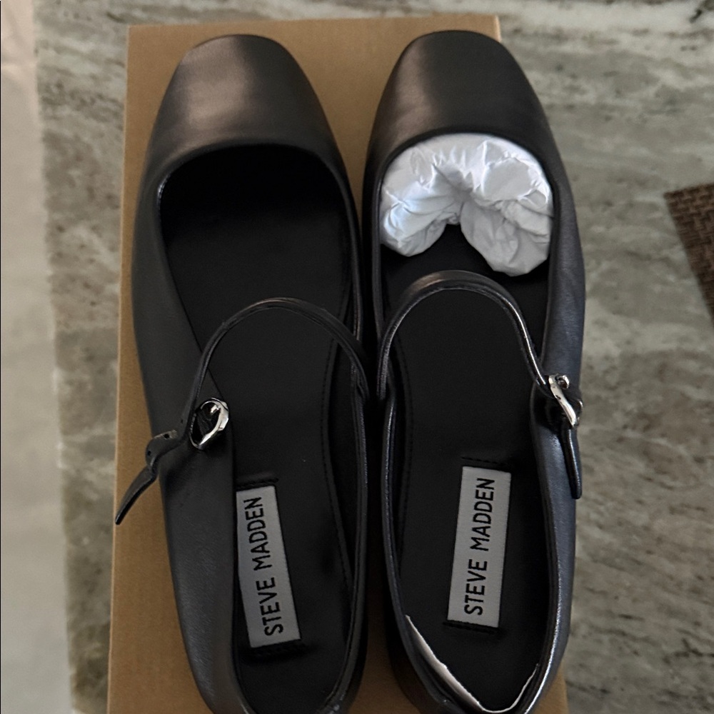 Steve Madden Black Flats with Buckle Detail
